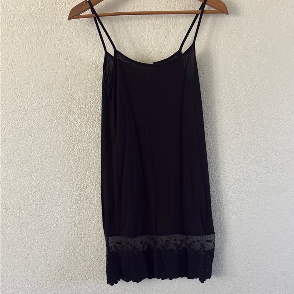 Elegant Black Lace Trim Slip Dress